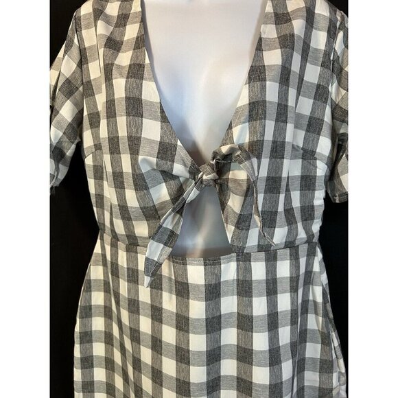 Ambition Women’s Sz Large Sexy Summer Dress NWT Lined Tie Bodice Gray White - Picture 3 of 9